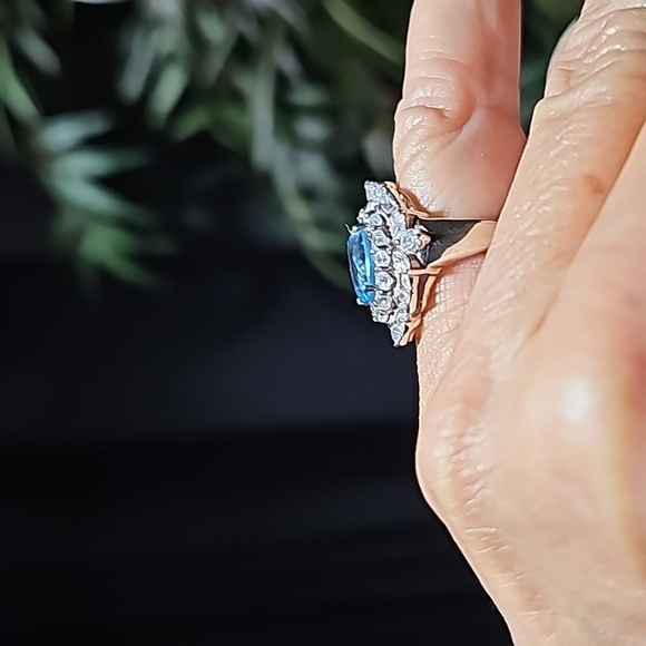 Blue Topaz Oval Ring Stamped 925 - Picture 8 of 9